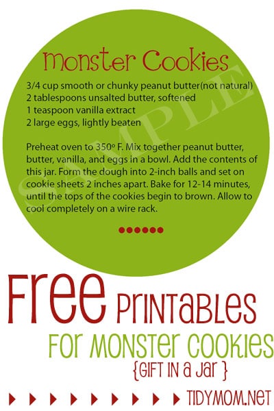 FREE Printable Monster Cookies Instruction Label at TidyMom.net