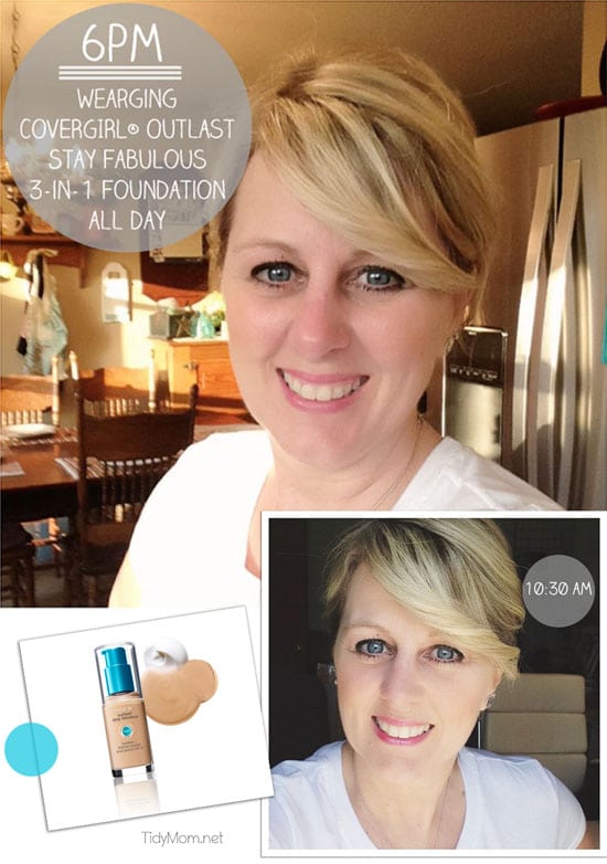 TidyMom wearing Covergirl Outlast Stay Fabulous 3-in-1 Foundation Test Drive