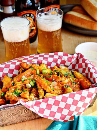 cheesy buffalo french fries in a basket