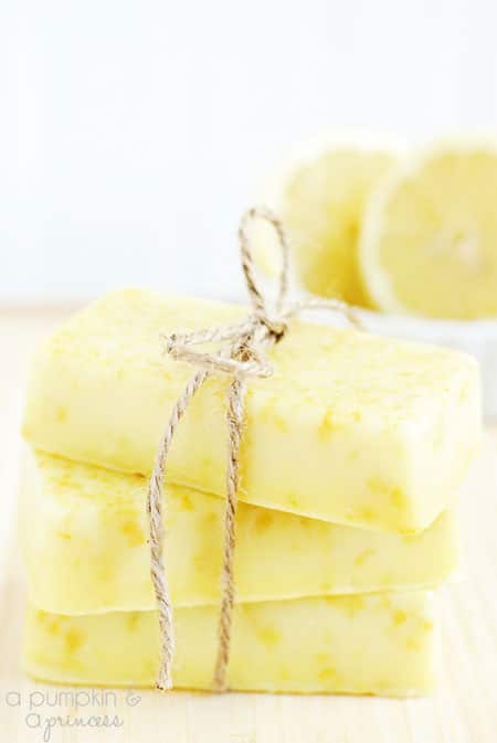 Homemade Lemon Soap Tutorial at www.apumpkinandaprincess.com