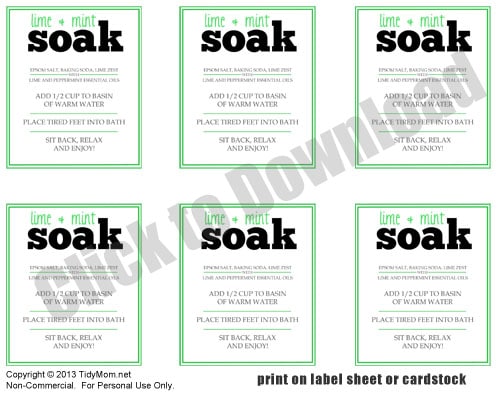 Lime & Mint Foot Soak Labels at TidyMom.net