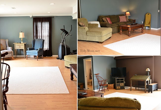 Finished Basement with Mohawk Smartstrand carpet rug at TidyMom.net