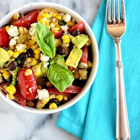 Refreshing and Simple Summer Side Dish. Black Bean and Roasted Corn Salad | recipe at TidyMom.net