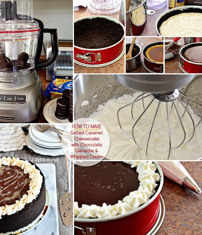 How to Make Salted Caramel Cheesecake with Chocolate Ganache at TidyMom.net