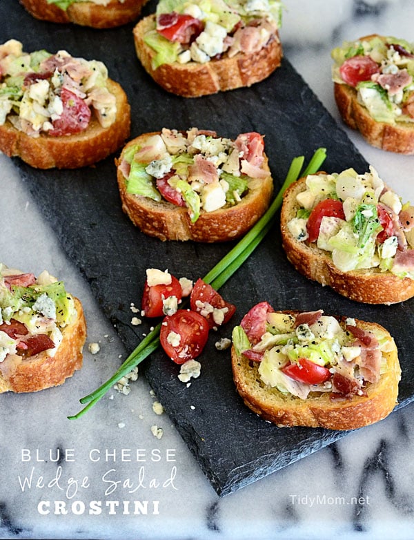Blue Cheese Wedge Salad Crostini | Appetizer recipe at TidyMom.net
