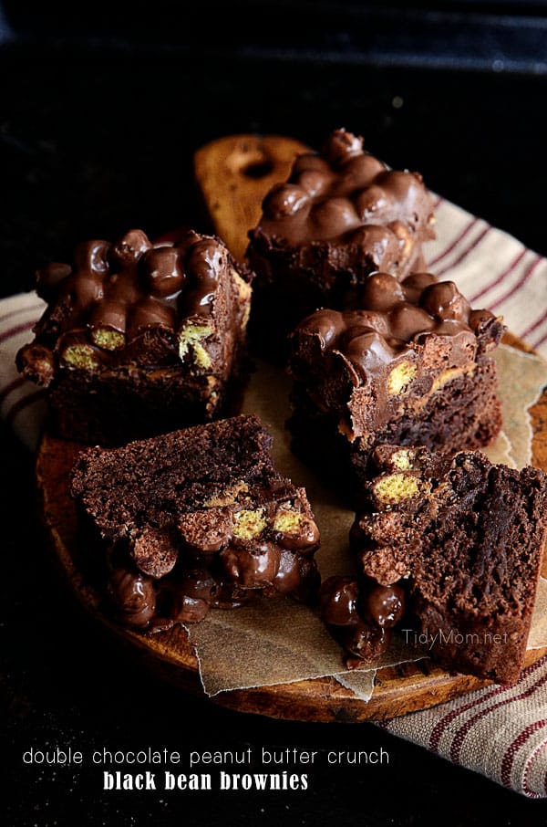 Double Chocolate Peanut Butter Crunch Black Bean Brownies. recipe at TidyMom.net