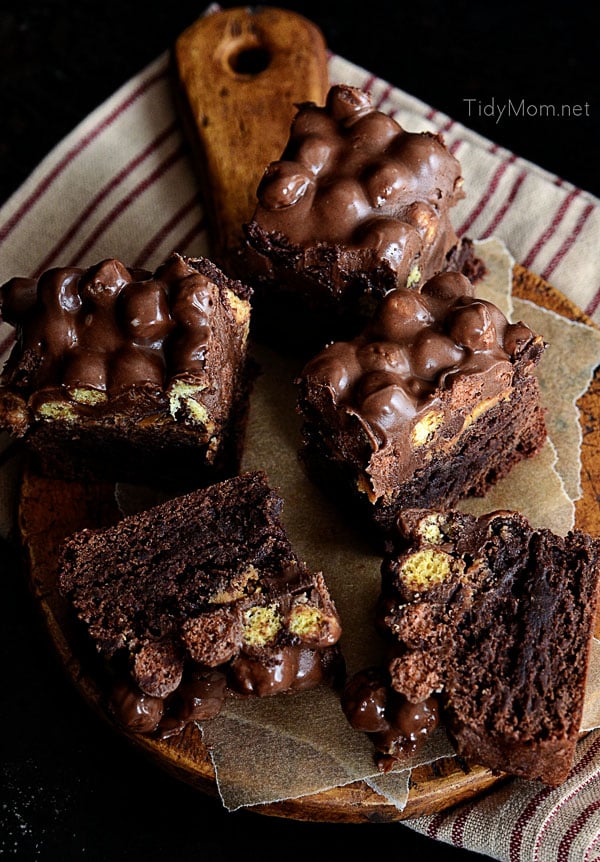 Double Chocolate Peanut Butter Crunch Black Bean Brownies. recipe at TidyMom.net