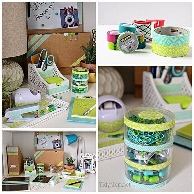 Take boring desk accessories and iPad from drab to fab with tape at TidyMom.net 