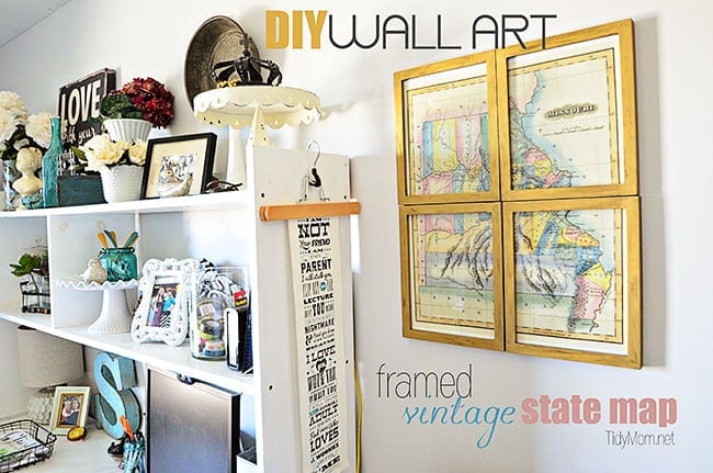 DIY Wall Art | Framed Vintage State Map at TidyMom.net