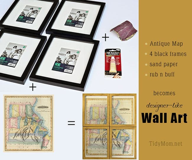 DIY Wall Art | Framed Vintage State Map at TidyMom.net