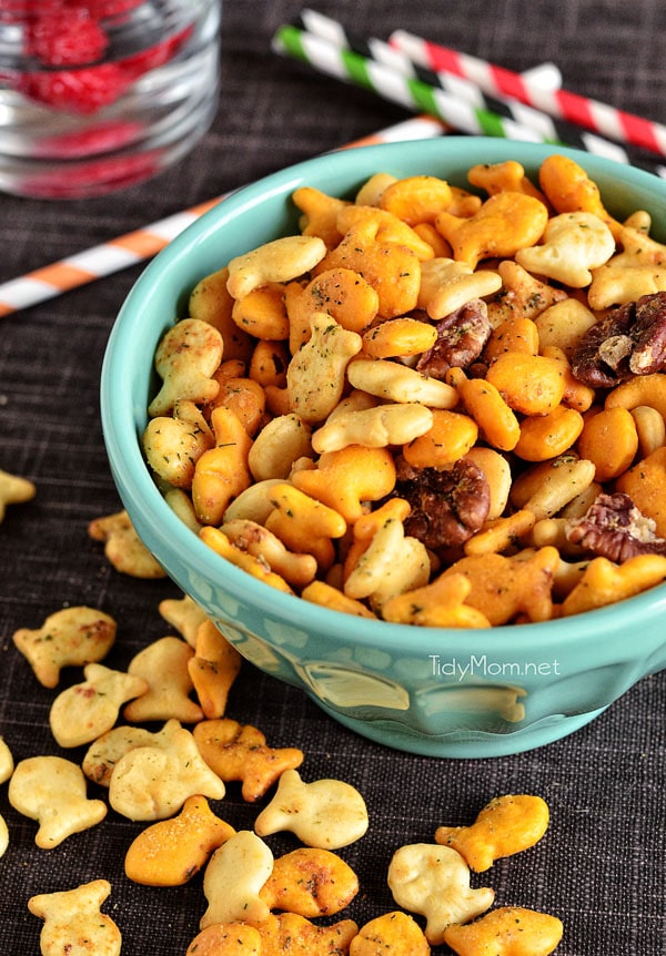 Spicy Ranch Goldfish Snack Mix— Find crafts, printables, recipes and more for a Back to School Meal Plan at TidyMom.net