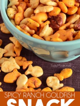 Spicy Ranch Goldfish Snack Mix in a blue bowl