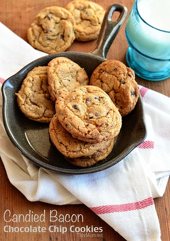 Candied Bacon Chocolate Chip Cookies in a skillet