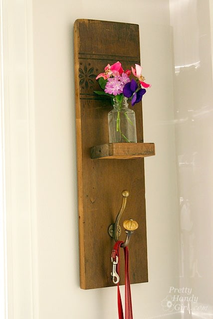 DIY Reclaimed Wood Sconce with Hook tutorial from Pretty Handy Girl at TidyMom.net
