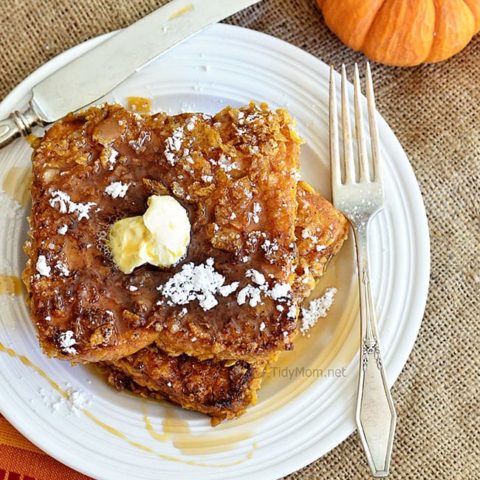 Bacon Fried Cereal Coated Pumpkin French Toast