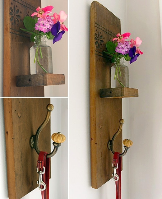 DIY Reclaimed Wood Sconce with Hook tutorial from Pretty Handy Girl at TidyMom.net