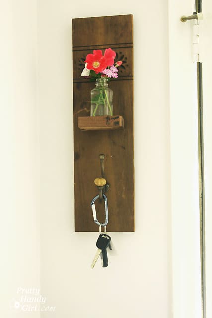 DIY Reclaimed Wood Sconce with Hook tutorial from Pretty Handy Girl at TidyMom.net