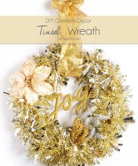 DIY Christmas Decor - Make this easy Tinsel Wreath in under 15 minutes and no glue required! Tutorial at TidyMom.net