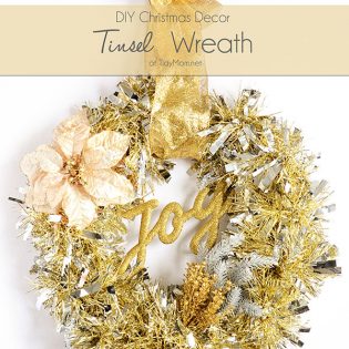 DIY Christmas Decor - Make this easy Tinsel Wreath in under 15 minutes and no glue required! Tutorial at TidyMom.net