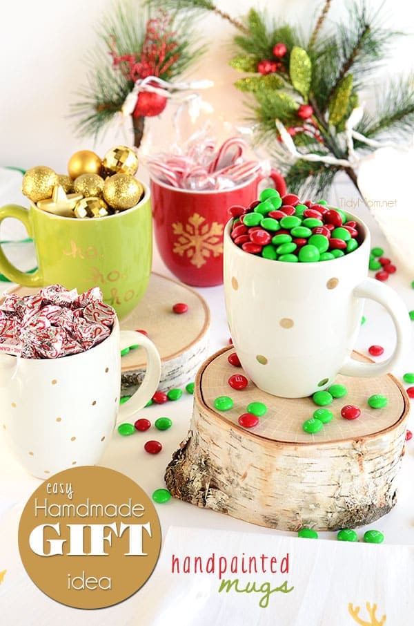 DIY Painted Holiday Mugs.  Tutorial at TidyMom.net