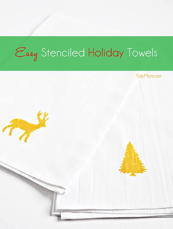 DIY Stenciled Holiday Tea Towels and Holiday Tea Gift Baskets - Kitchen  Concoctions