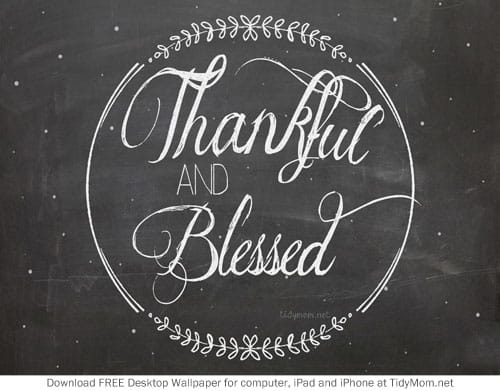 Thankful and Blessed November Chalkboard Wallpaper for Desktop, iPhone and iPad.  Free download at TidyMom.net