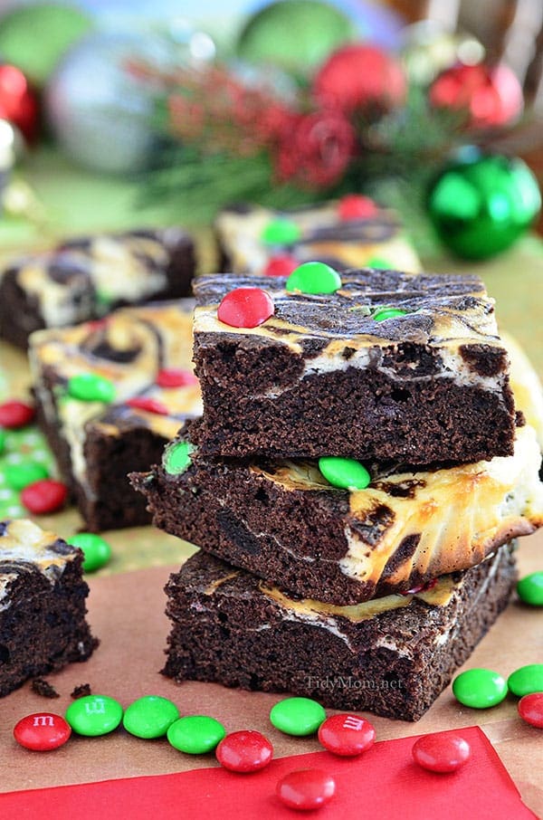 Cheesecake Marbled Brownies stacked