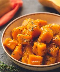 maple braised butternut squash in a bowl