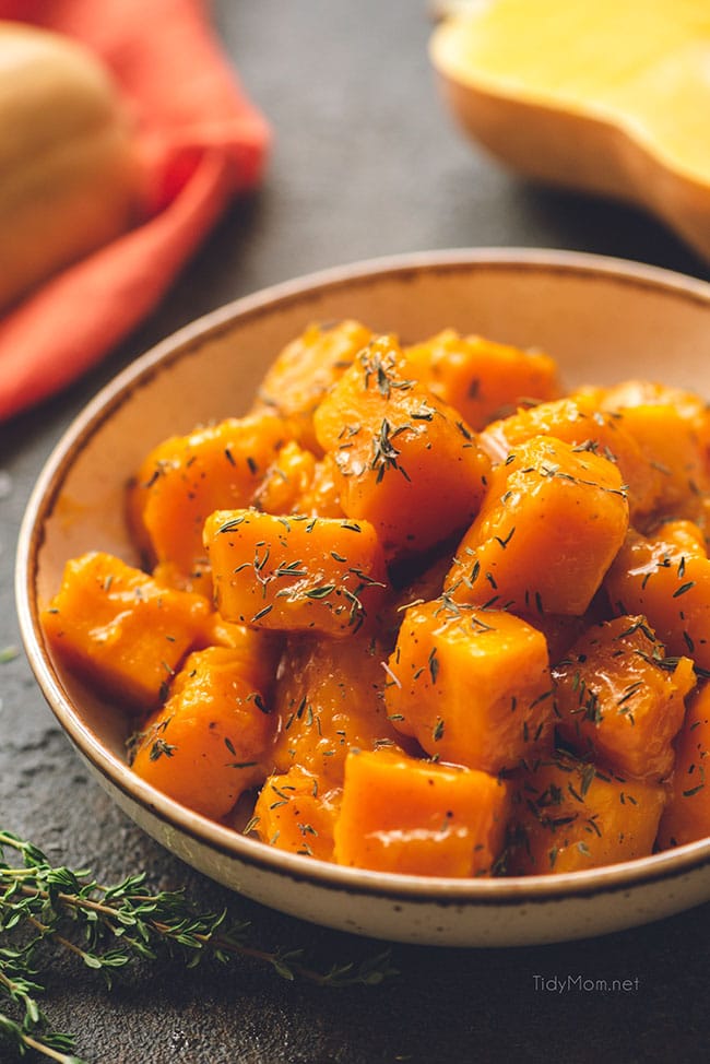 maple braised butternut squash in a bowl