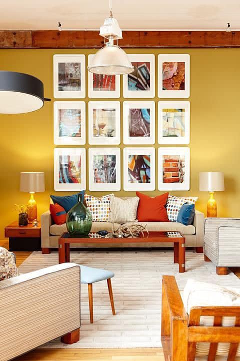 Collage over sofa makes a great focal point