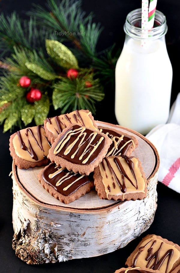 Chocolate Peanut Butter Shortbread Bites. #cookies recipe at TidyMom.net