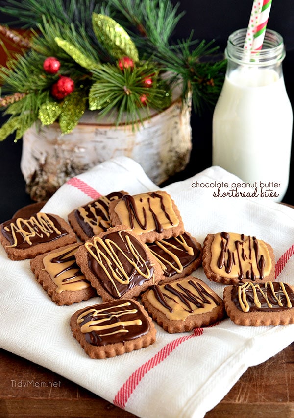 Chocolate Peanut Butter Shortbread Bites. #cookies recipe at TidyMom.net