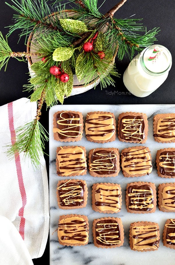 Chocolate Peanut Butter Shortbread Bites. #cookies recipe at TidyMom.net