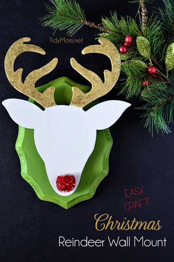 DIY Christmas Reindeer Wall Mount  at TidyMom.net  Super easy craft (no tools needed) for #Christmas