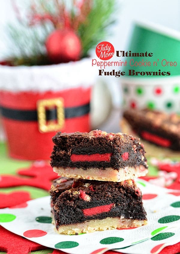 Ultimate Peppermint Cookie n' Oreo Fudge Brownies. Recipe at TidyMom.net