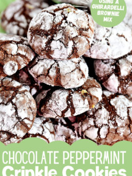 a pile of chocolate peppermint crinkle cookies