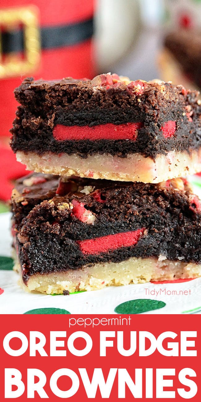 two peppermint oreo fudge brownies