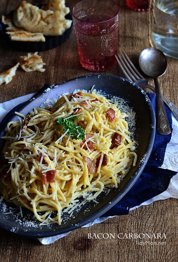 Easy Bacon Carbonara recipe at TidyMom.net