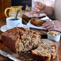 Just when you thought banana bread couldn't get any better! Moist and delicious Peanut Butter & Chocolate Banana Bread #recipe at TidyMom.net