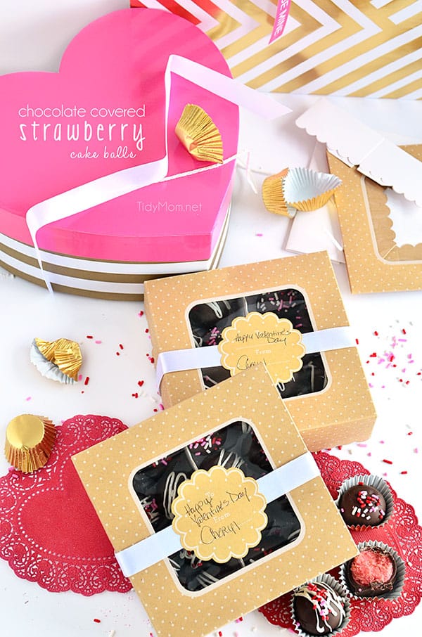 Chocolate Covered Strawberry Cake Balls #recipe at TidyMom.net #ValentinesDay
