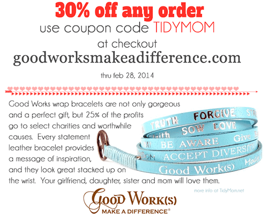 Coupon Code TidyMom Good Works Bracelets