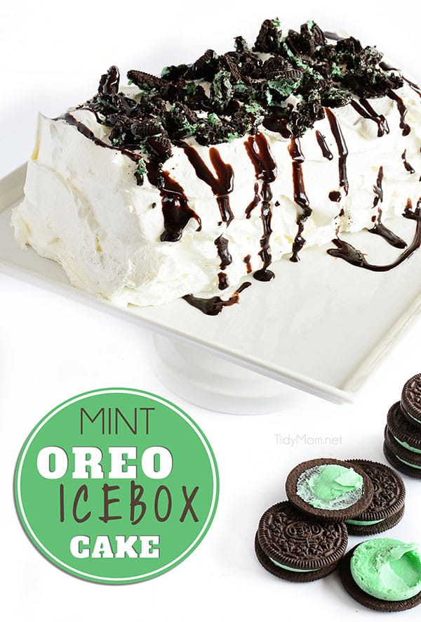 No-Bake 2 ingredient Mint Oreo Icebox Cake recipe at TidyMom.net