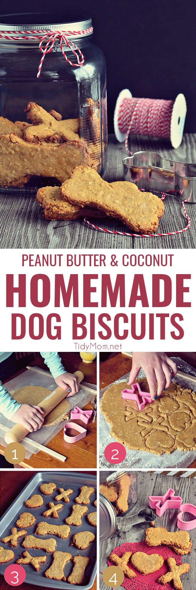 The four-legged friends in our lives aren’t necessarily looking for the sweets that we indulge for birthdays and holidays, but their taste buds will thank you for these tail wagging good, Peanut Butter and Coconut Homemade Dog Biscuits.  Homemade dog biscuits are probably both cheaper and healthier than a lot that you’ll find in stores. Get the recipe at TidyMom.net