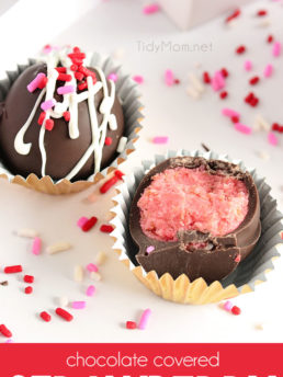 strawberry cake balls in wrappers