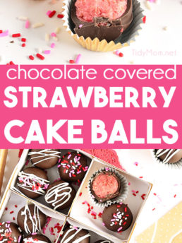 strawberry cake balls in bakery box