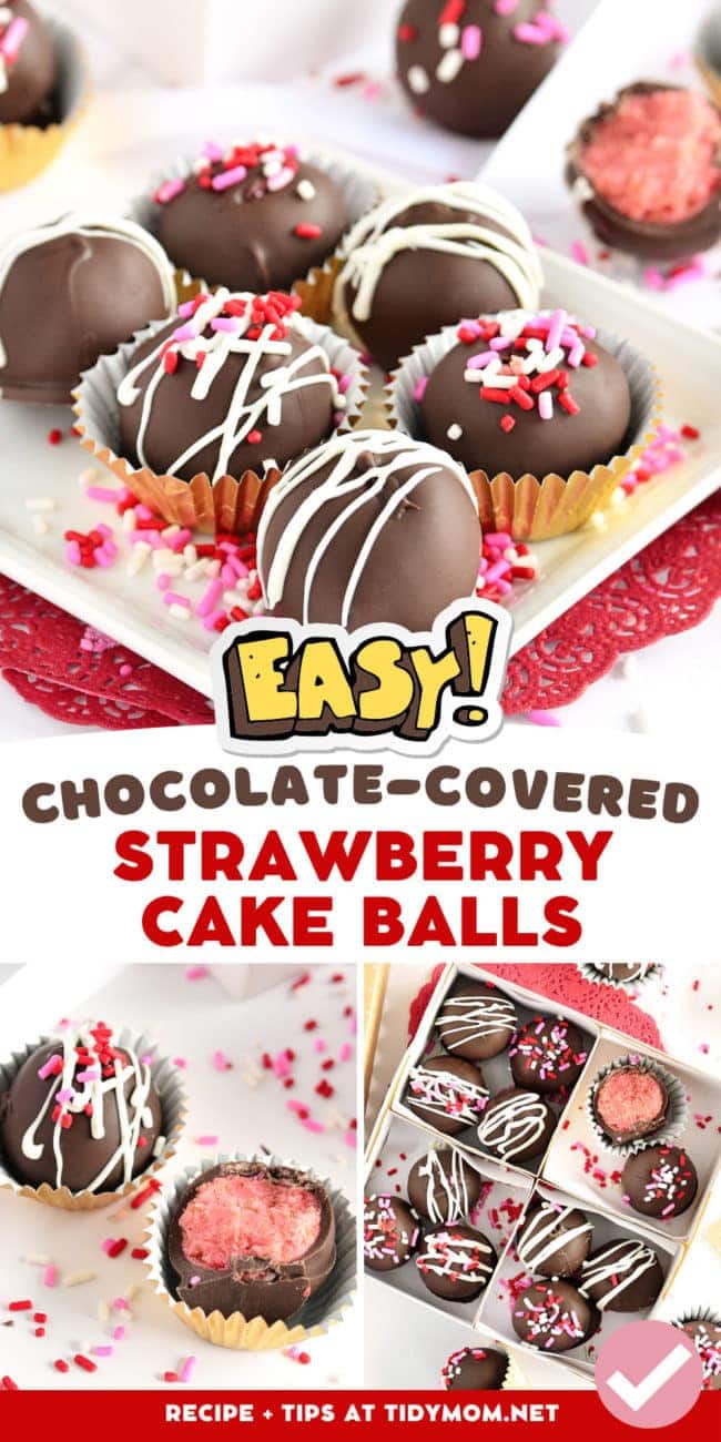 Chocolate Covered Strawberry Cake Balls photo collage