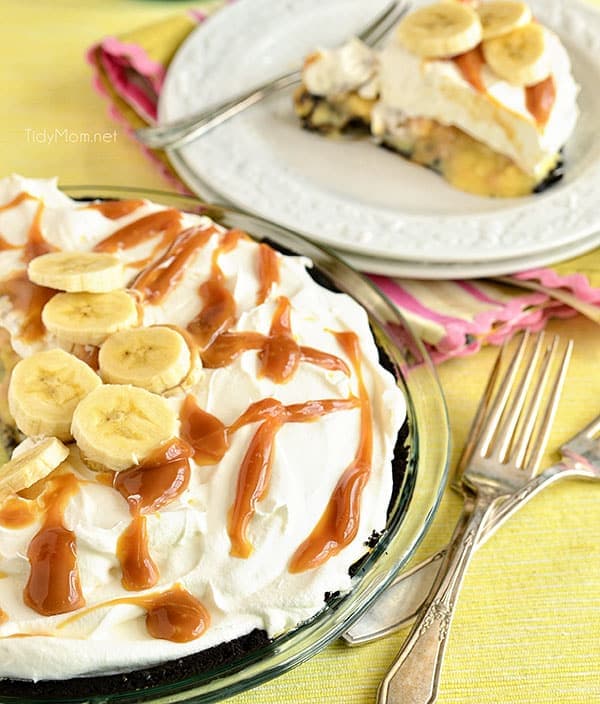 Salted Caramel Banana Cream Pie recipe at TidyMom.net