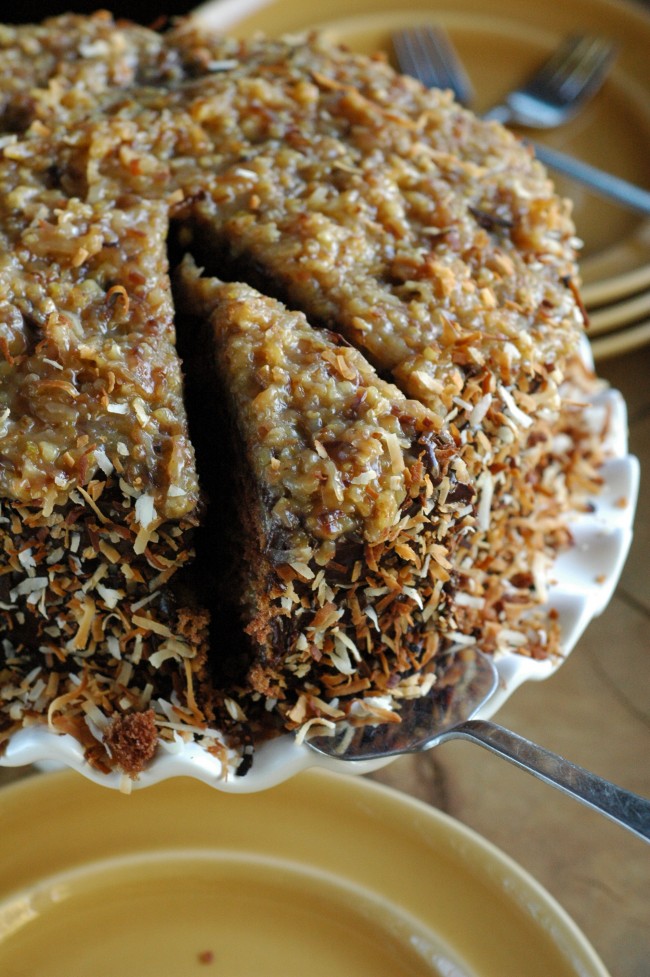German Chocolate Cake infused with rum and toasted coconut! recipe at TidyMom.net