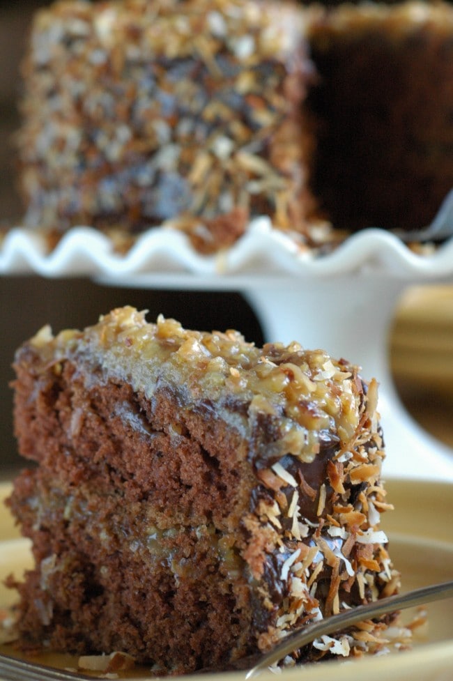 German Chocolate Cake infused with rum and toasted coconut! recipe at TidyMom.net