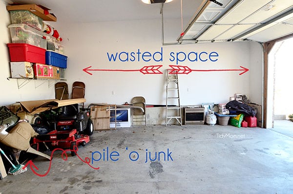 unorganized garage with wasted space
